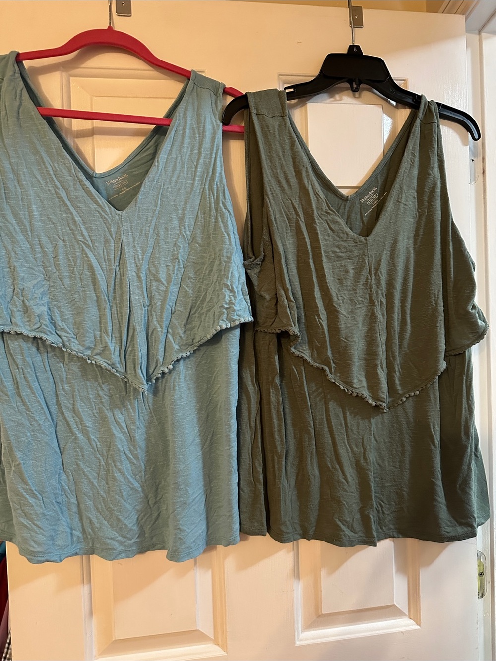 Motherhood Maternity Layered V-Neck Tank Top - Light Teal & Olive